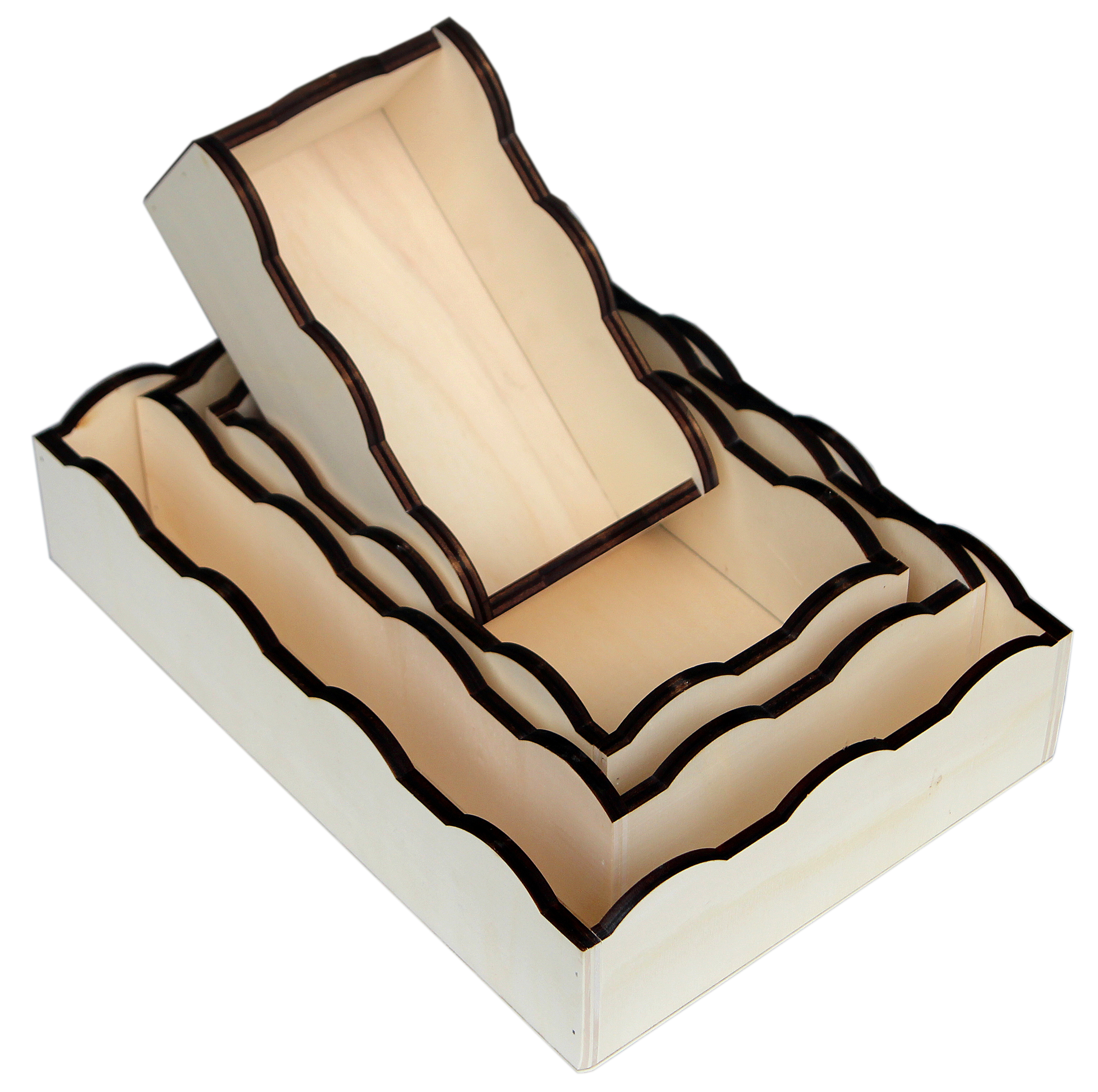 Portaoggetti in legno con bordo a corteccia 